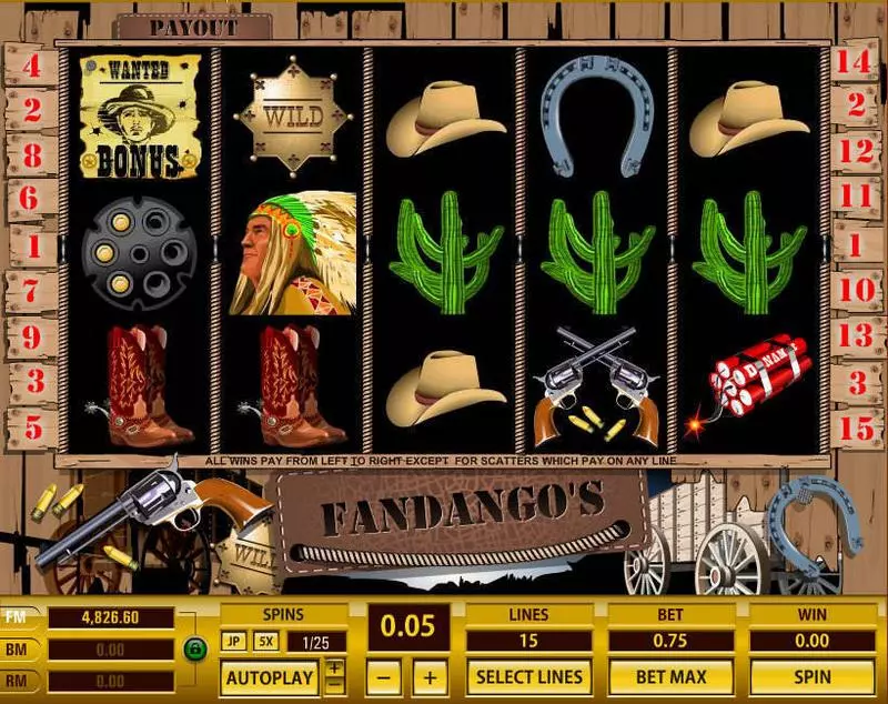 Fandango's 15 Lines Slots made by Topgame - Main Screen Reels