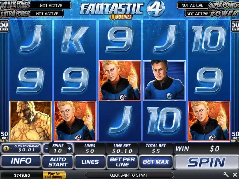 Fantastic Four 50 Line Slots made by PlayTech - Main Screen Reels