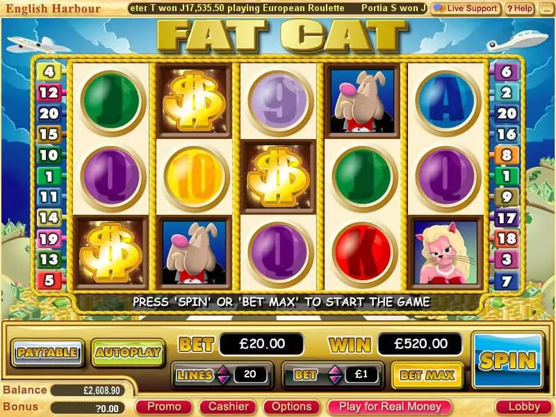 Fat Cat Slots made by WGS Technology - Main Screen Reels
