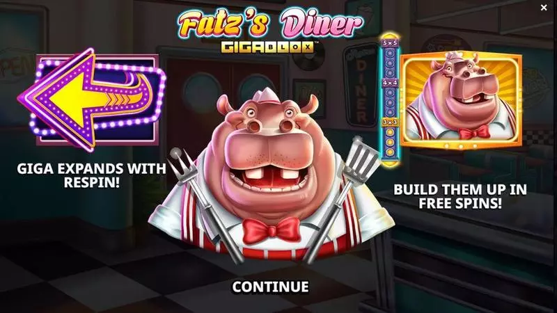Fatz’s Diner GigaBlox Slots made by Yggdrasil - Introduction Screen