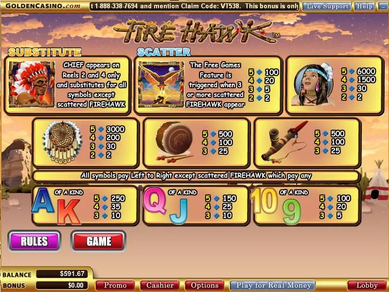 Fire Hawk Slots made by WGS Technology - Info and Rules