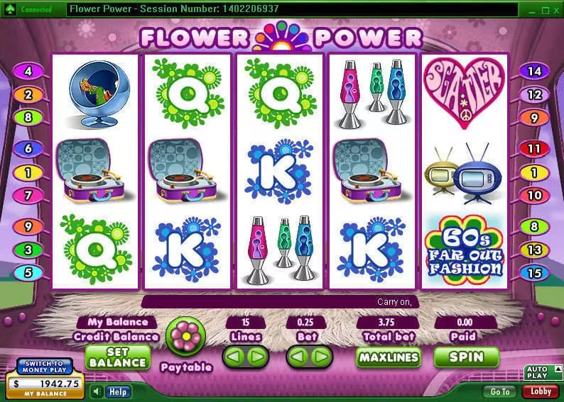 Flower Power Slots made by 888 - Main Screen Reels