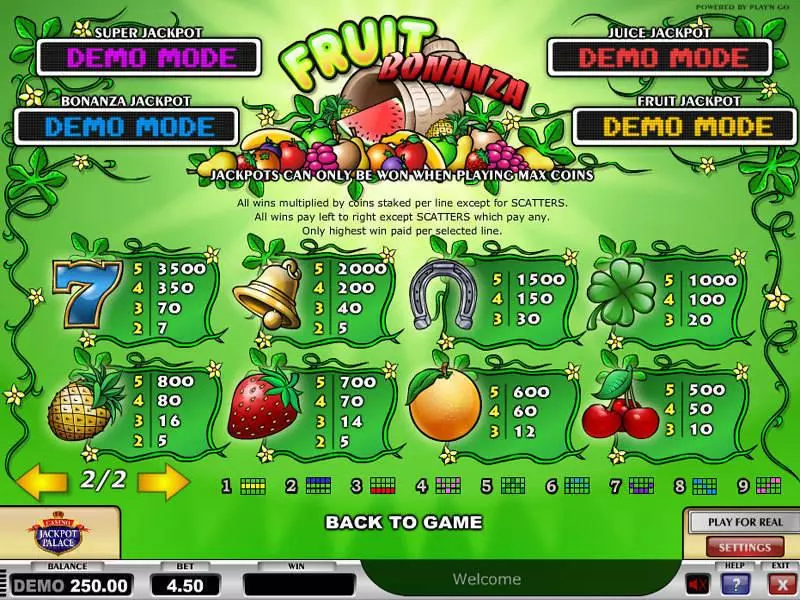 Fruit Bonanza Slots made by Play'n GO - Info and Rules