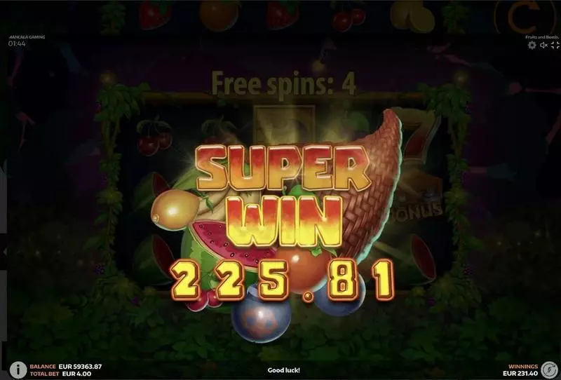 Fruits and Bombs Slots made by Mancala Gaming - Introduction Screen