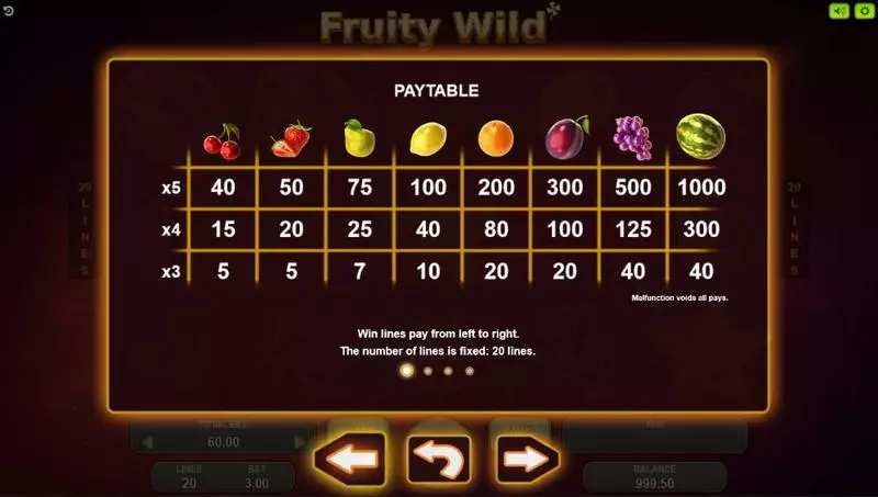 Fruity Wild Slots made by Booongo - Paytable