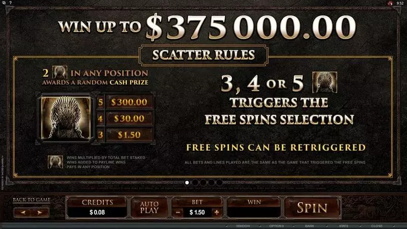 Game of Thrones - 15 Lines Slots made by Microgaming - Info and Rules