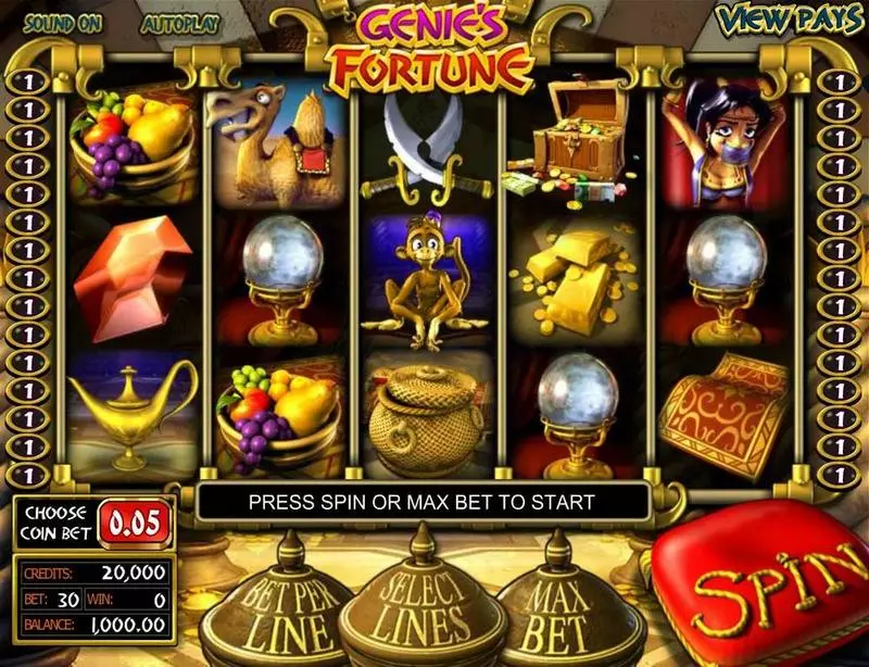 Genie's Fortune Slots made by BetSoft - Main Screen Reels