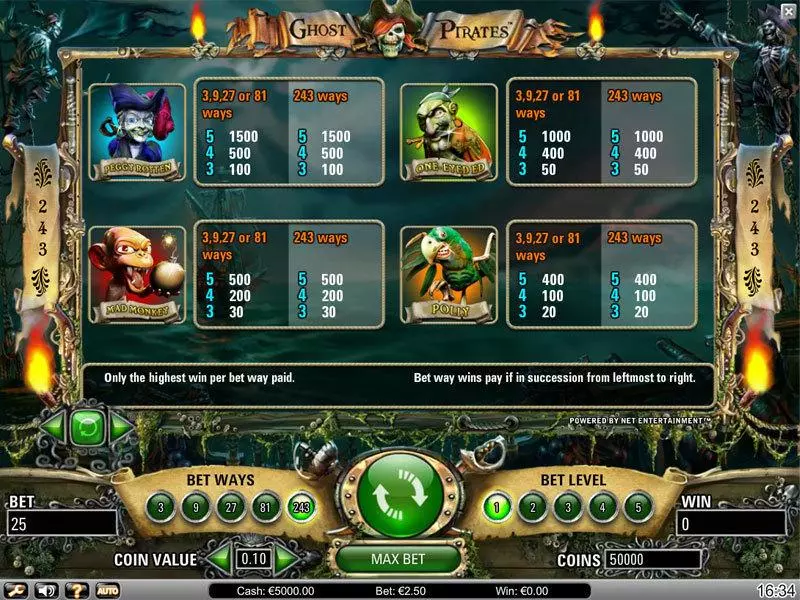 Ghost Pirates Slots made by NetEnt - Info and Rules
