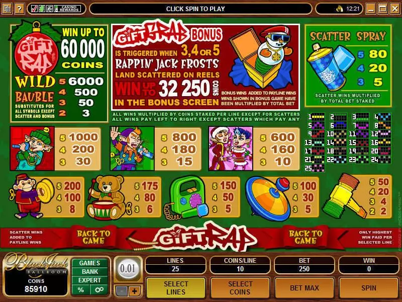 Gift Rap Slots made by Microgaming - Info and Rules