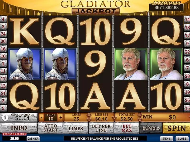 Gladiator Jackpot Slots made by PlayTech - Main Screen Reels