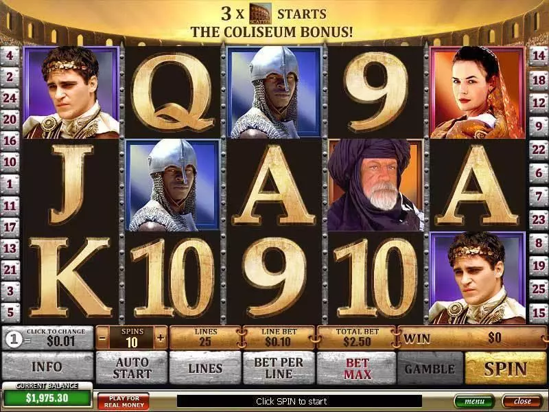 Gladiator Slots made by PlayTech - Main Screen Reels