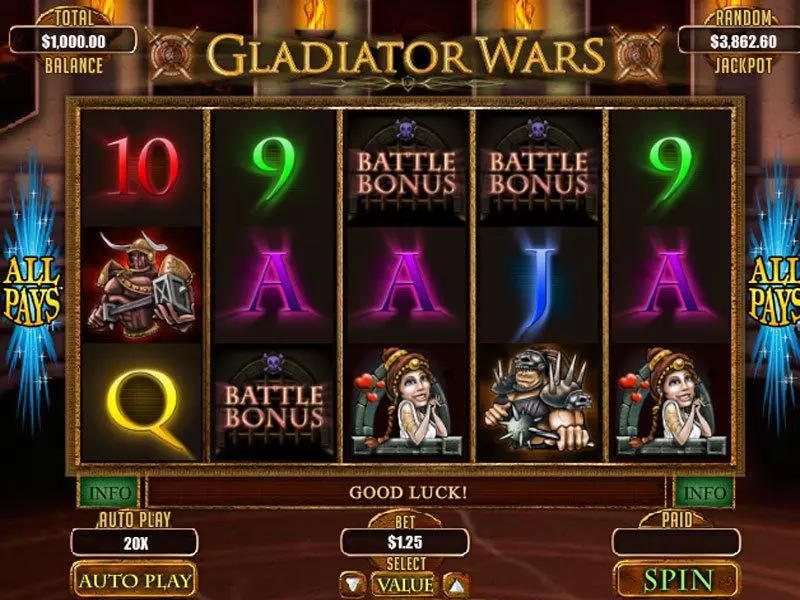 Gladiator Wars Slots made by RTG - Main Screen Reels