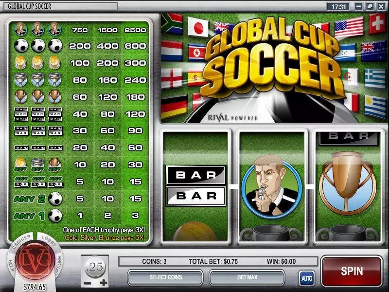 Global Cup Soccer Slots made by Rival - Main Screen Reels