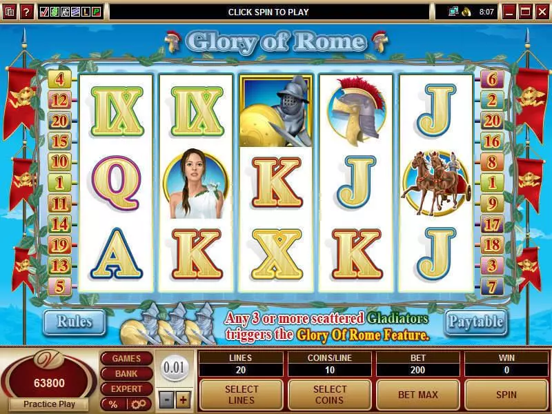 Glory of Rome Slots made by Microgaming - Main Screen Reels