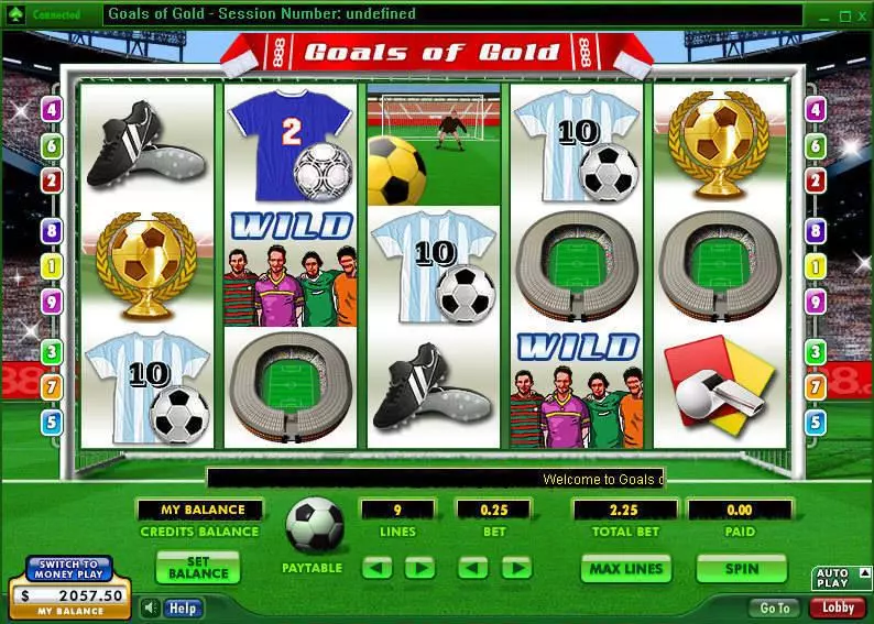 Goals of Gold Slots made by 888 - Main Screen Reels
