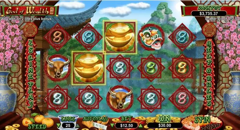 God of Wealth Slots made by RTG - Main Screen Reels