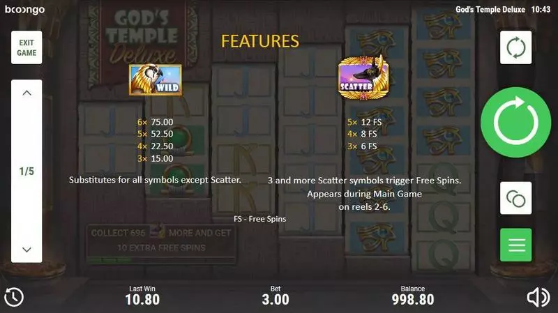 God's Temple Deluxe Slots made by Booongo - Bonus 1