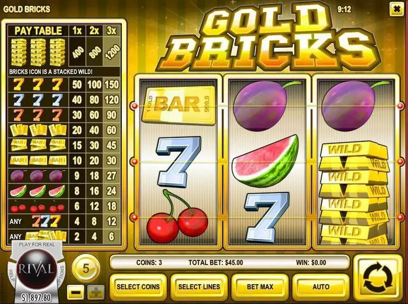 Gold Bricks Slots made by Rival - Main Screen Reels