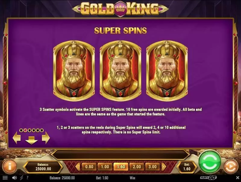 Gold King Slots made by Play'n GO - Free Spins Feature