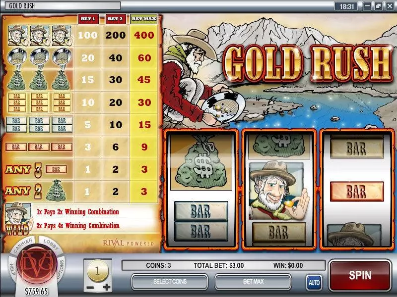 Gold Rush Slots made by Rival - Main Screen Reels