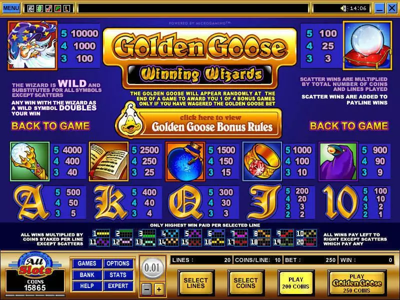 Golden Goose - Winning Wizards Slots made by Microgaming - Info and Rules