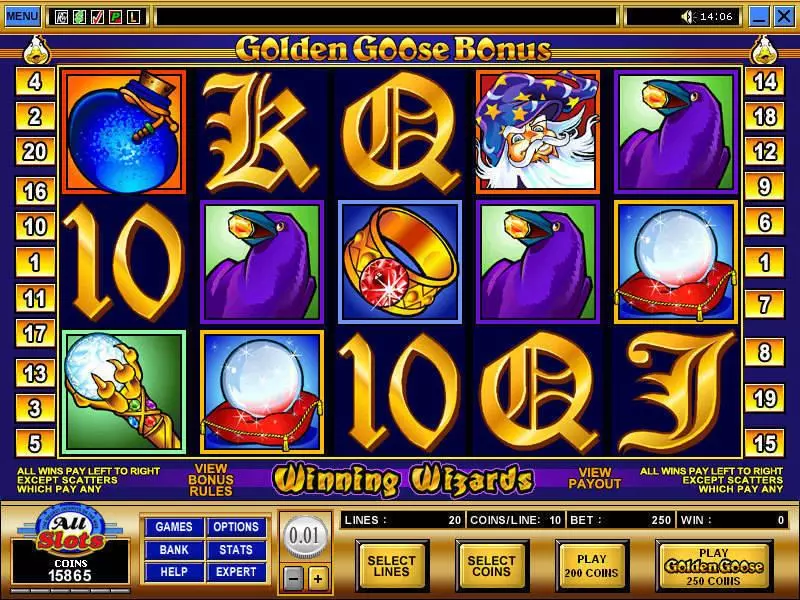 Golden Goose - Winning Wizards Slots made by Microgaming - Main Screen Reels