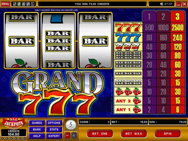 Grand 7's Slots made by Microgaming - Main Screen Reels