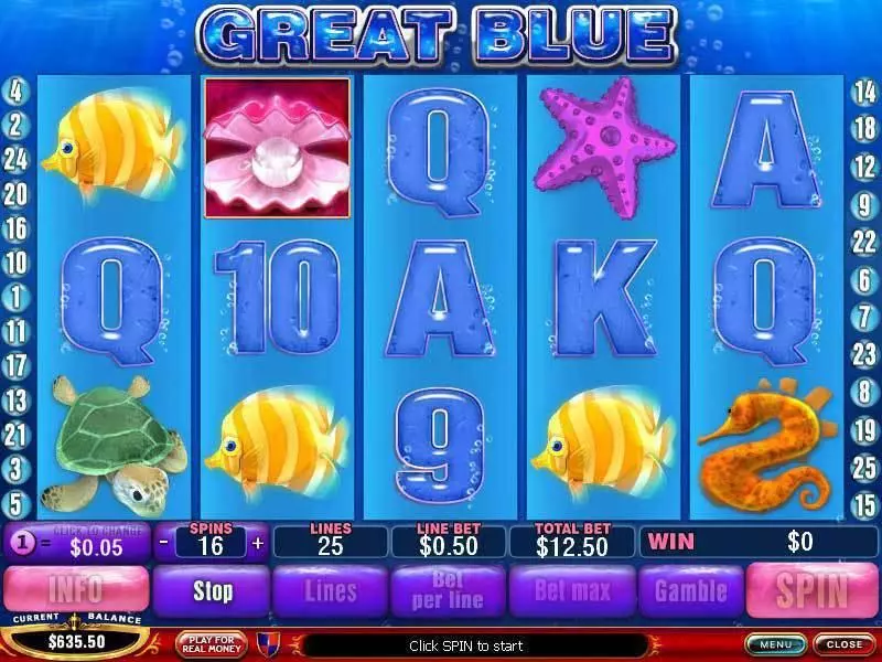 Great Blue Slots made by PlayTech - Main Screen Reels