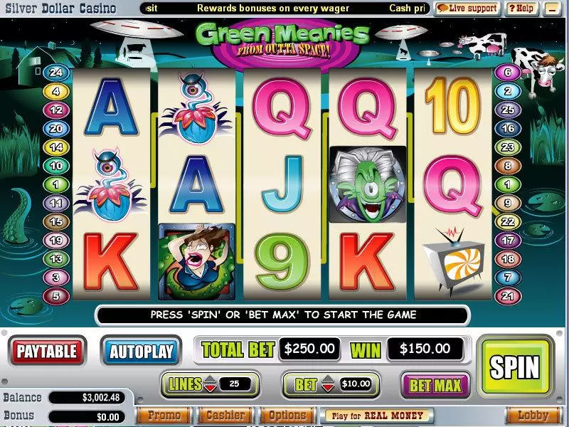 Green Meanies Slots made by WGS Technology - Main Screen Reels