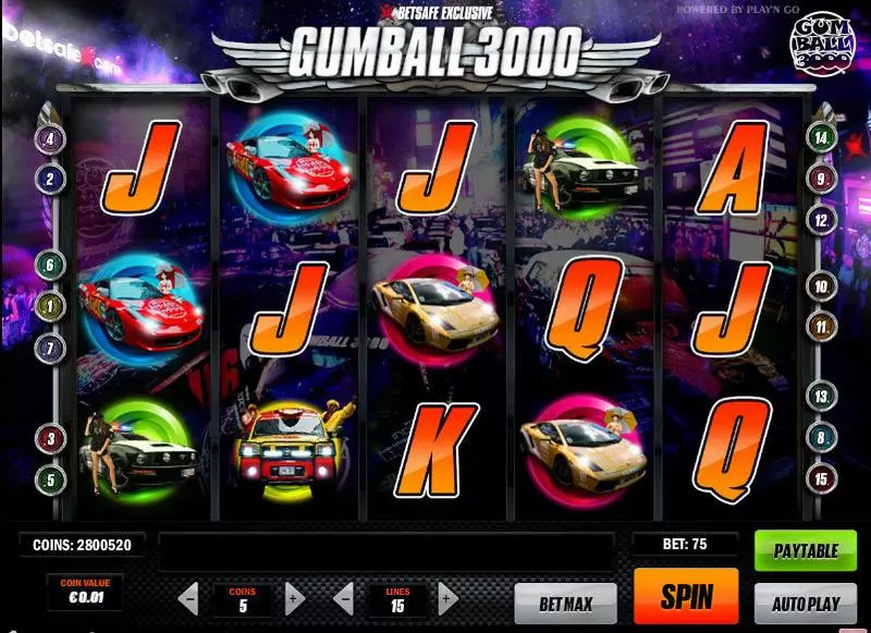 Gumball 3000 Slots made by Play'n GO - Main Screen Reels