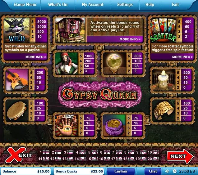Gypsy Queen Slots made by Leap Frog - Info and Rules