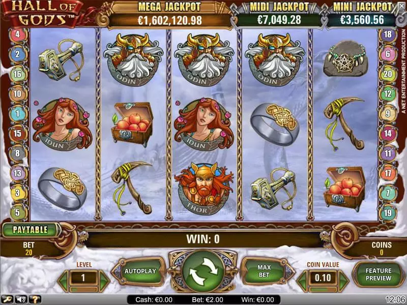 Hall of Gods Slots made by NetEnt - Main Screen Reels