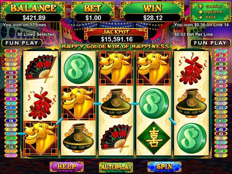 Happy Golden Ox of Happiness Slots made by RTG - Main Screen Reels
