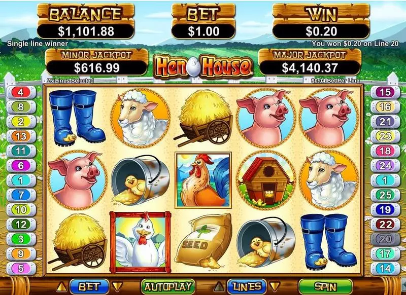 Hen House Slots made by RTG - Main Screen Reels