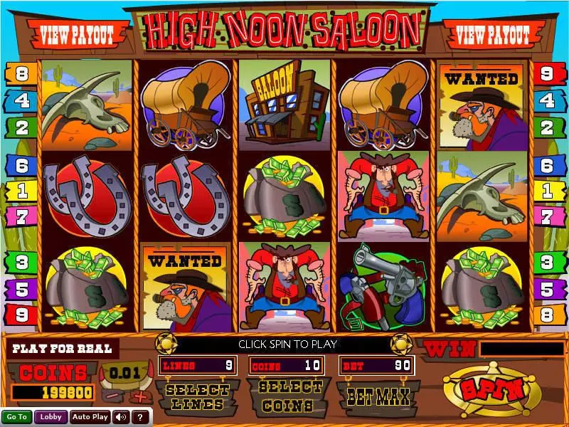High Noon Saloon Slots made by Wizard Gaming - Main Screen Reels
