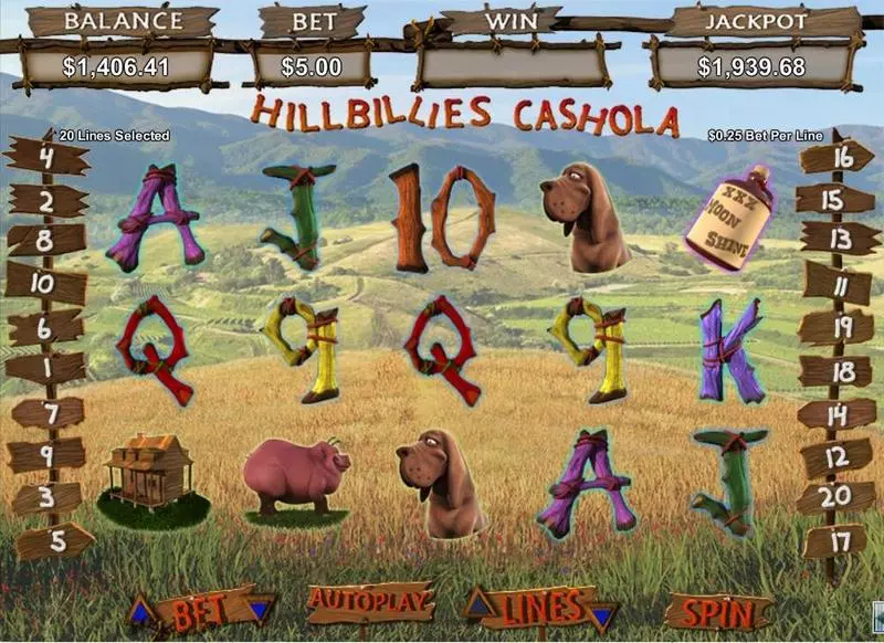 Hillbillies Cashhola Slots made by RTG - Main Screen Reels