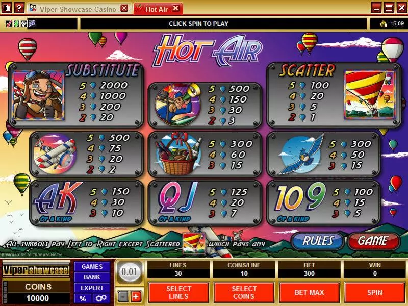 Hot Air Slots made by Microgaming - Info and Rules