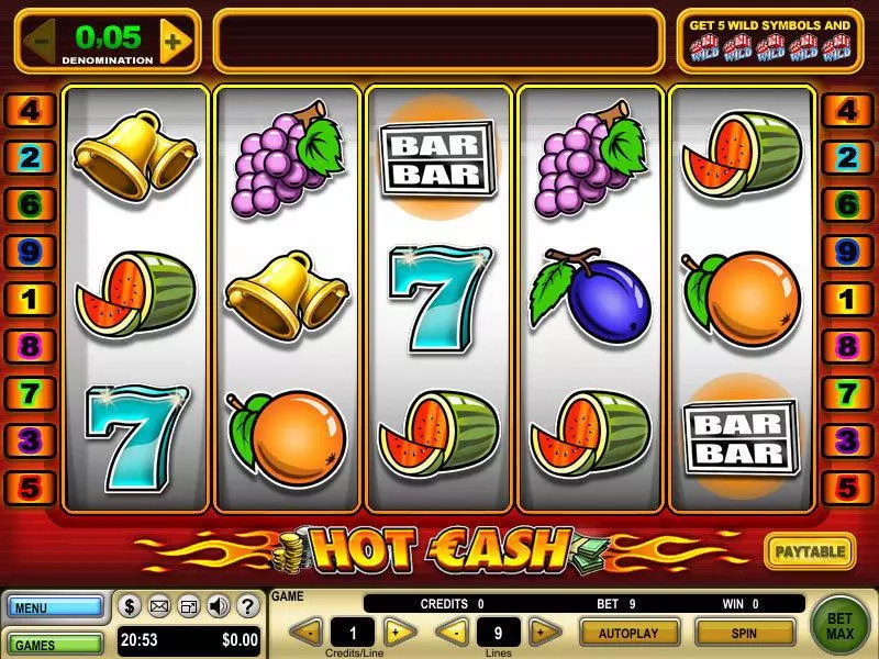 Hot Cash Slots made by GTECH - Main Screen Reels