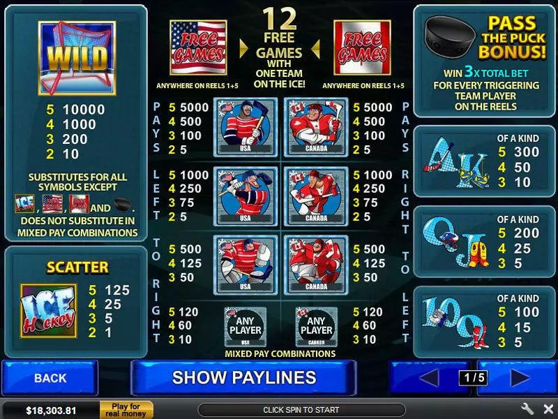 Ice Hockey Slots made by PlayTech - Info and Rules