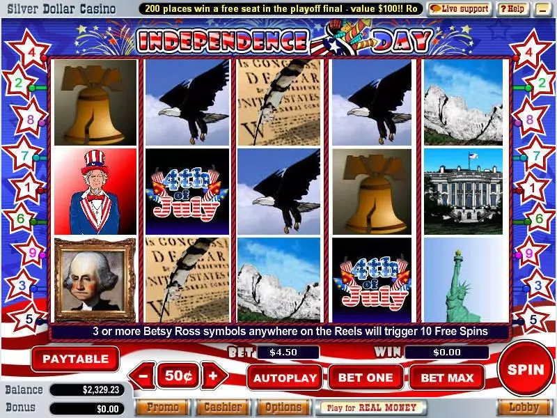 Independence Day Slots made by WGS Technology - Main Screen Reels