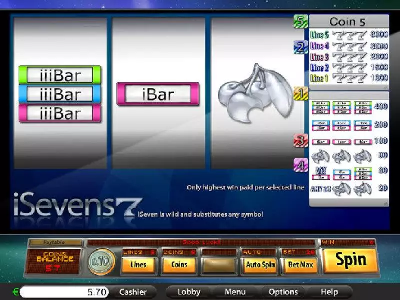 iSevens Slots made by Saucify - Main Screen Reels