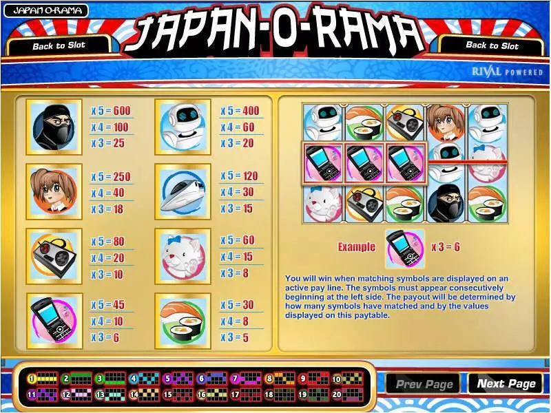 Japan-O-Rama Slots made by Rival - Info and Rules