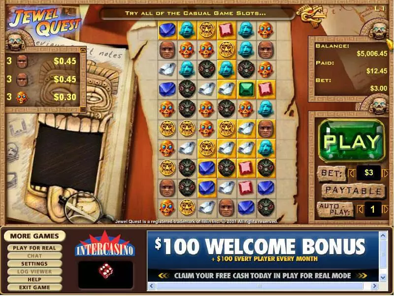 Jewel Quest Slots made by CryptoLogic - Main Screen Reels