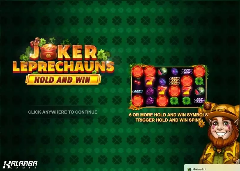 Joker Leprechauns Hold and Win Slots made by Kalamba Games - Introduction Screen