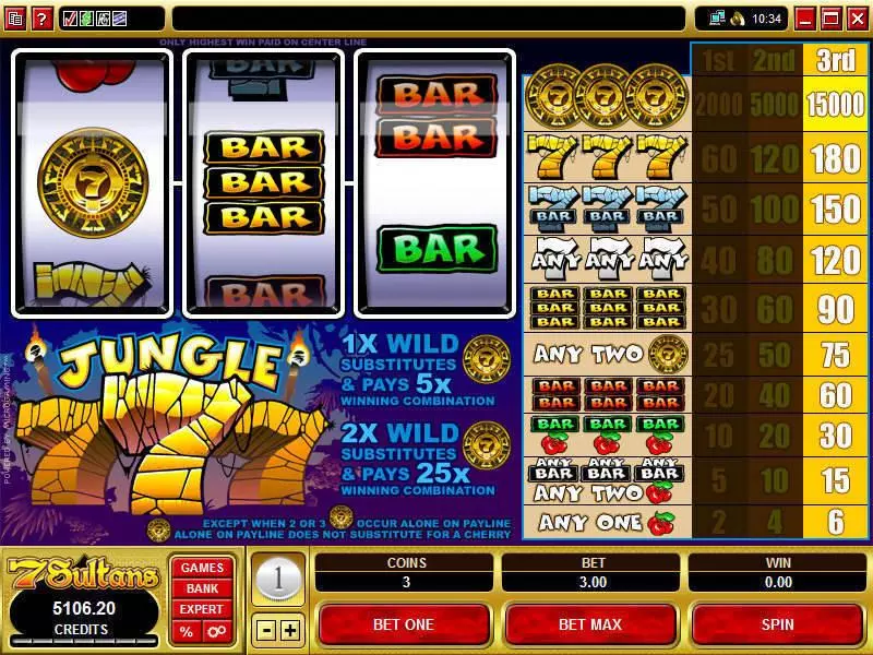 Jungle 7's Slots made by Microgaming - Main Screen Reels