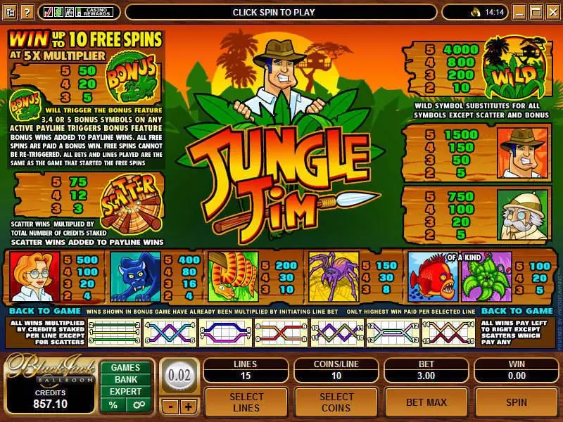Jungle Jim Slots made by Microgaming - Info and Rules