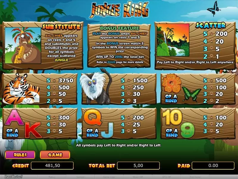Jungle King Slots made by bwin.party - Info and Rules