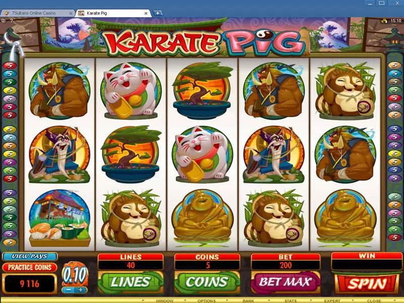 Karate Pig Slots made by Microgaming - Main Screen Reels