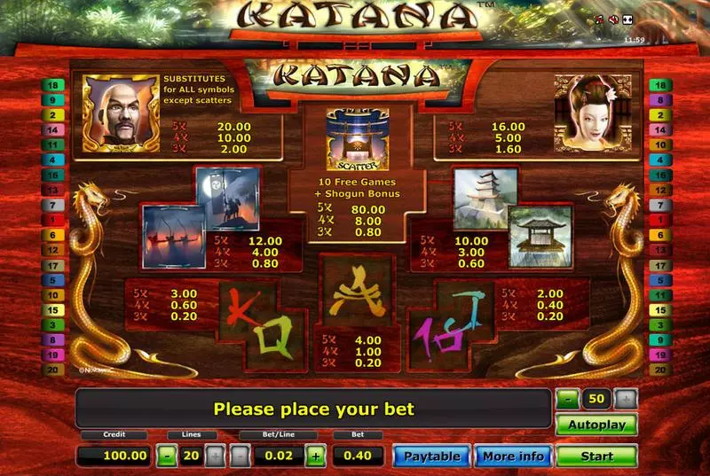 Katana Slots made by Novomatic - Info and Rules