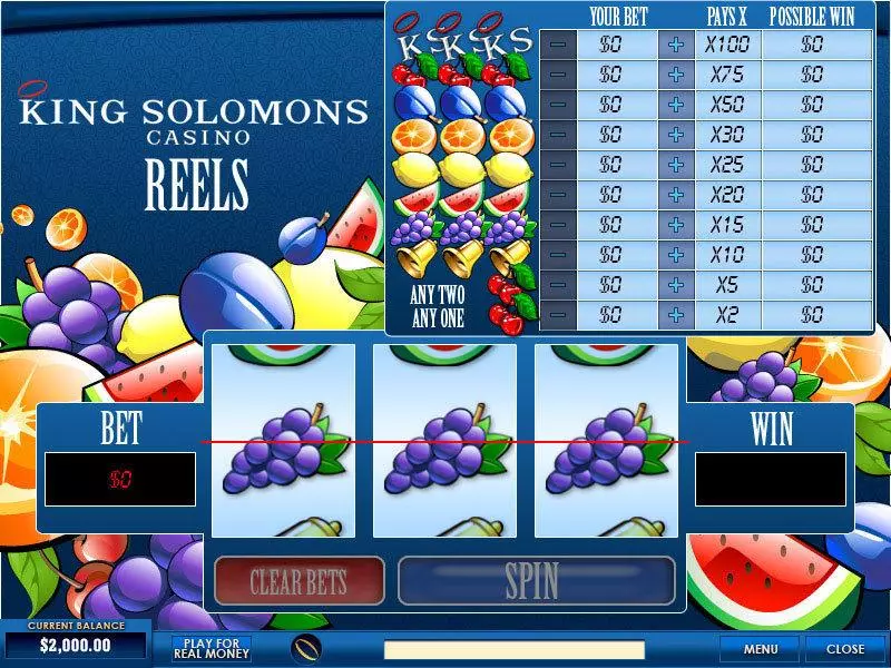 King Solomons Reels Slots made by PlayTech - Main Screen Reels